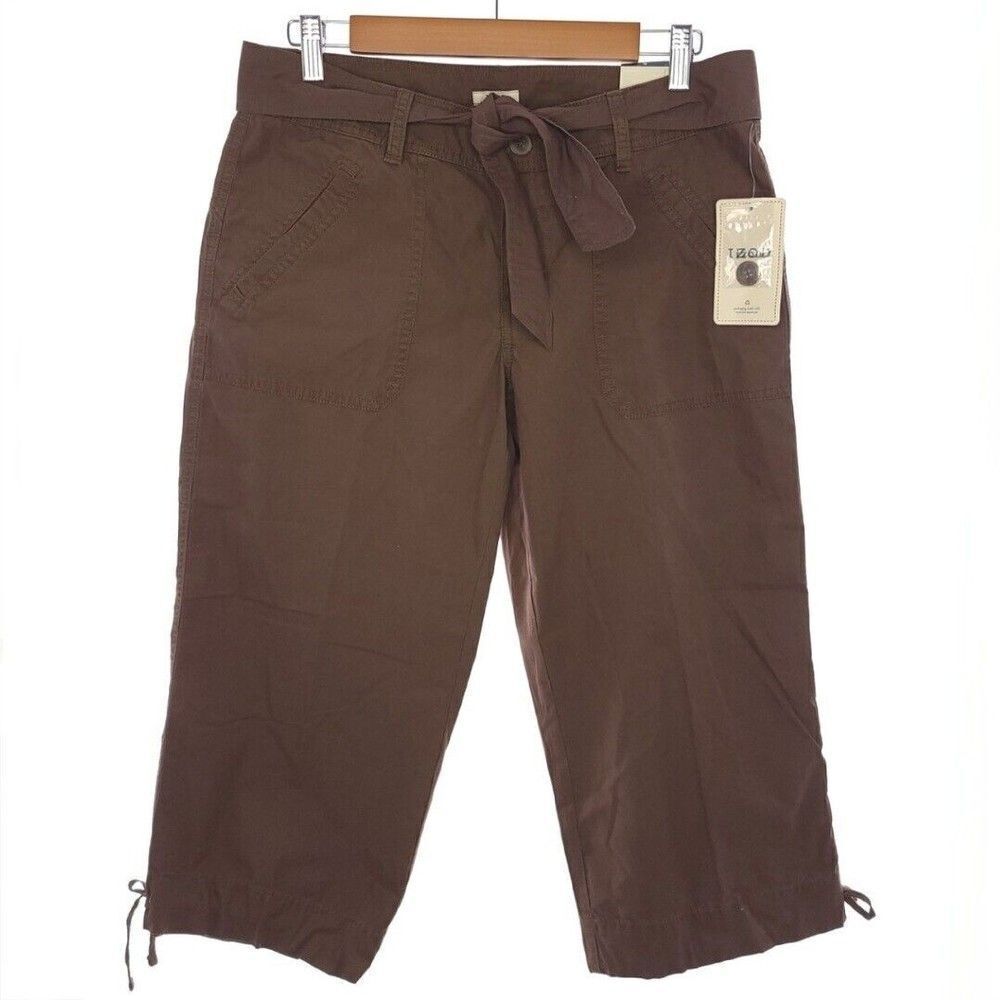 Izod Solid Brown Belted Cotton Capri Womens Size 6